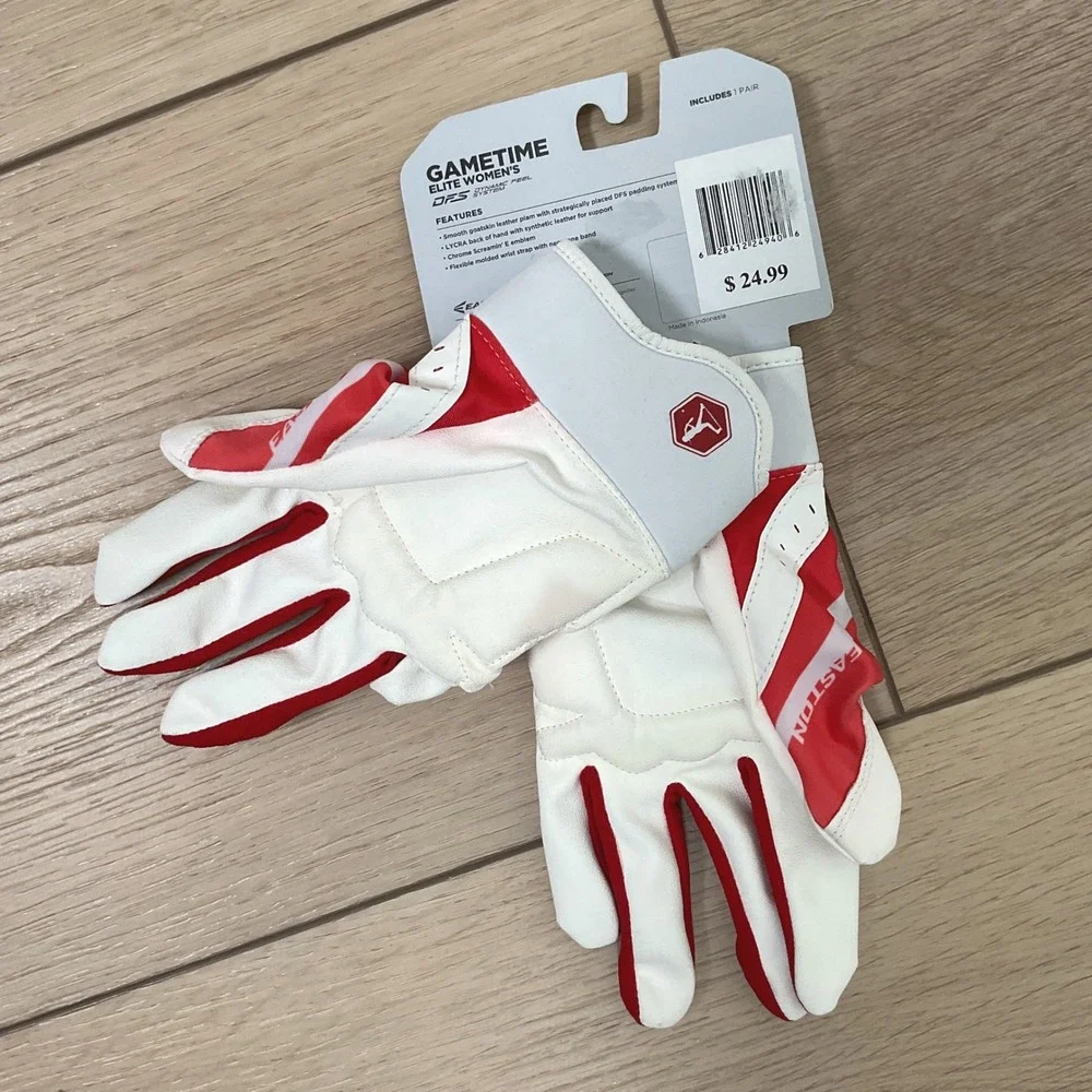 Easton‎ Gametime Elite Womens Fastpitch Softball Batting Gloves - Red/White MED
